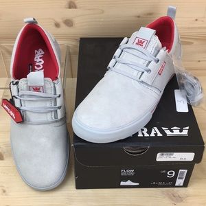 Supra Flow Mens Size 9 Grey/Red Suede Skate Shoes